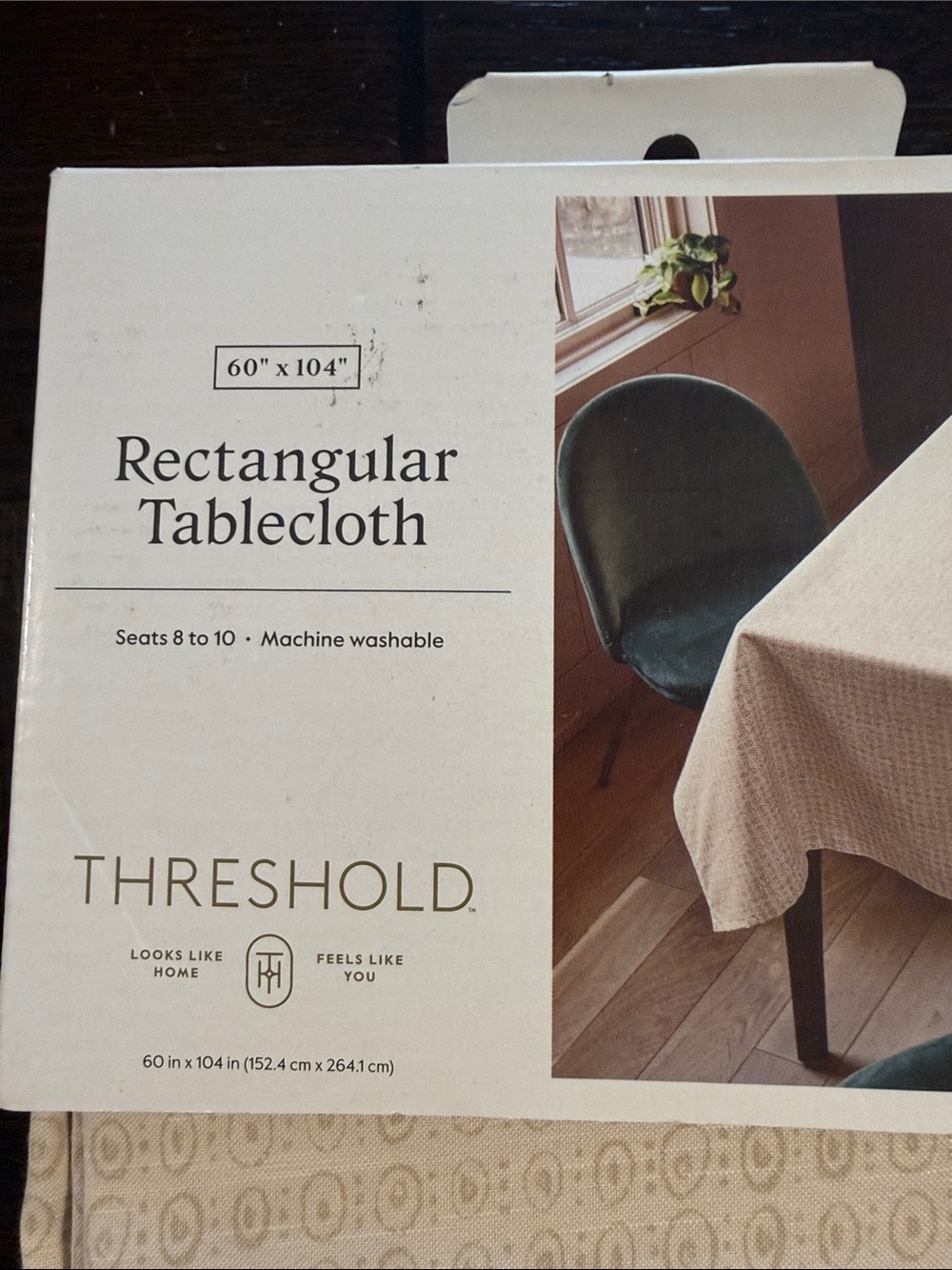 Threshold Beige Rectangular Tablecloth with Subtle Geometric Pattern - Picture 2 of 3